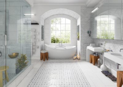 6 bathroom facing bathtub, white marble